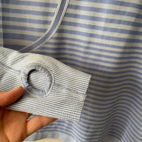 LULULEMON Swiftly Tech Long Sleeve Crew Striped Active Heathered Lullaby Blue 4 - Picture 6 of 7